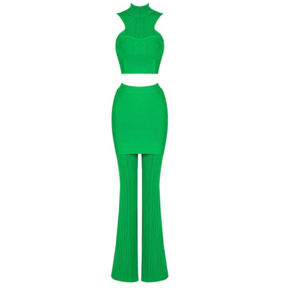 Green Form-Fitting Two-Piece Set Bodycon Herve